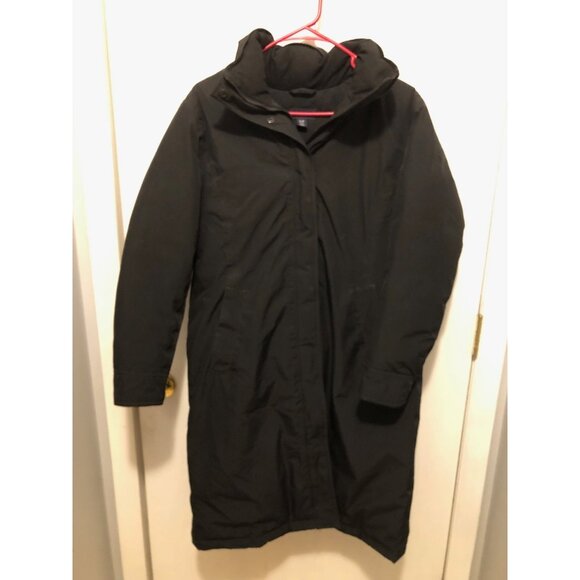 Lands End Down Puffer Black Coat SZ Small P 6-8 Zips & Snaps EUC NO HOOD - Picture 1 of 4